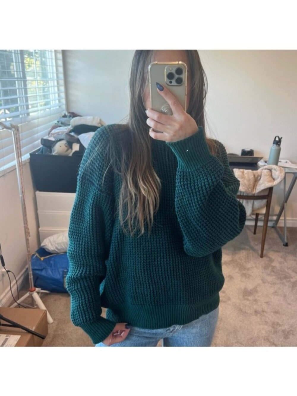 Vintage 90s Oversized Green Knit Crewneck Sweater Size XL
